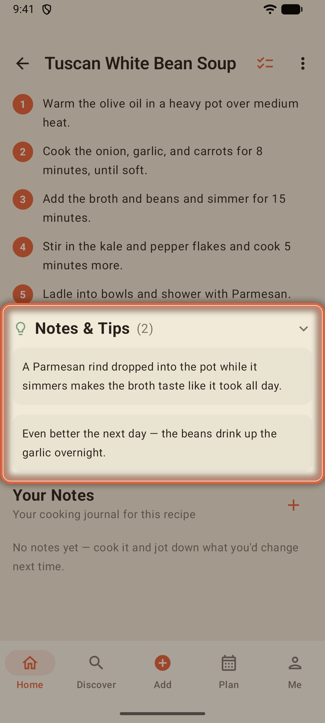Notes and Tips section expanded, showing the author's advice cards