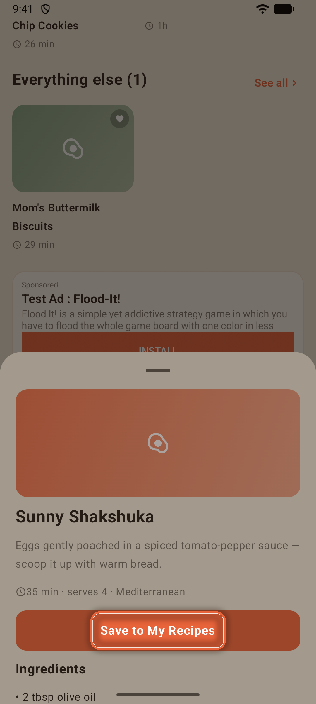 A Focara inspiration recipe preview with the Save to My Recipes button